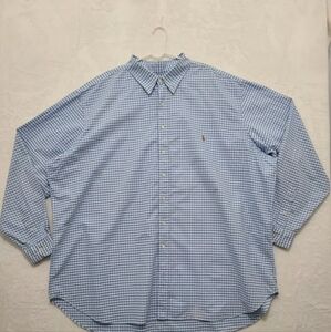 Ralph Lauren 4xlt Pale Blue & White Plaid Long-sleeve Button-Up w/ Button-down